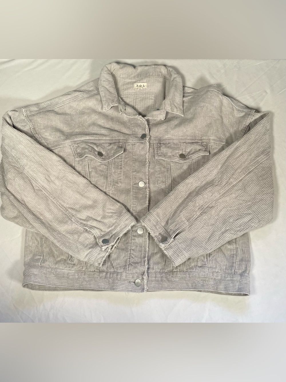 POL Grey Distressed Indie Corduroy Jacket Embroidered Star Large Minimalist Boho